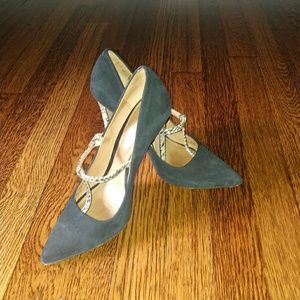 Coach Black and snake skin t-strap heels